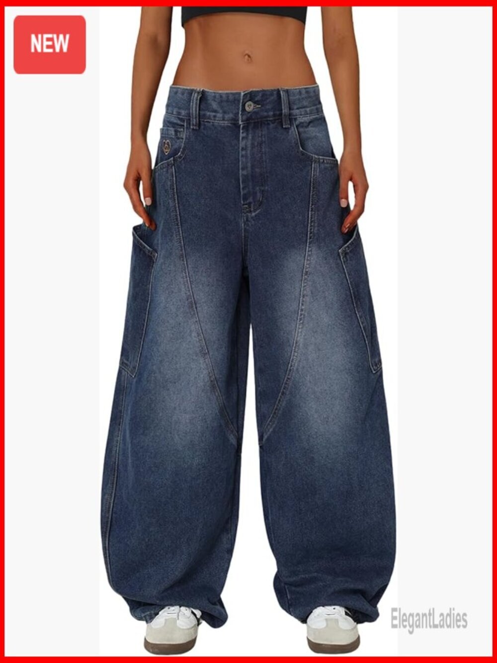 Men's Wide Leg Barrel Jeans with Big Pockets, Loose Oversized Streetwear